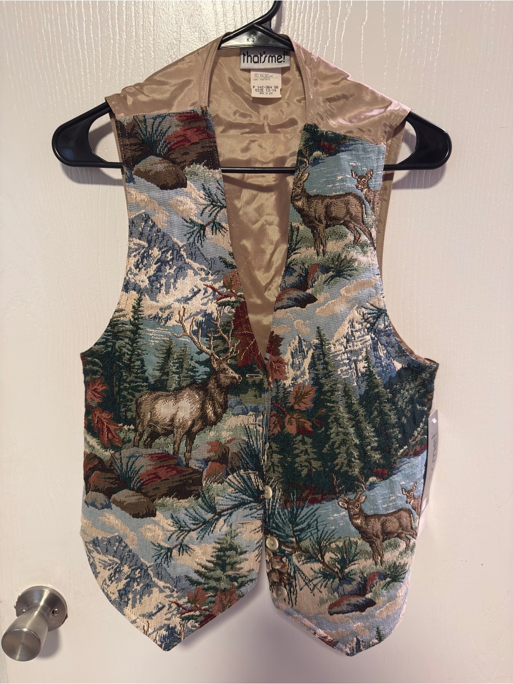 Vintage That's Me! Wildlife Tapestry Vest - Elk & Deer Nature Scene - Size 13/14